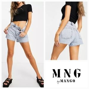 Mango Iconics Denim Shorts with Raw hem in light blue Sz US 6